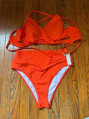 PINK Victoria's Secret Bright Orange Two-Piece Bikini Set